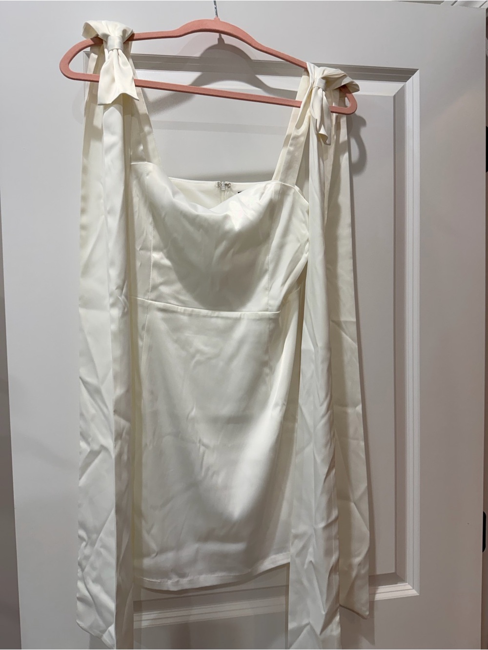 Elegant Cream Mini Dress with Bow Details on Shoulder with Long Tails